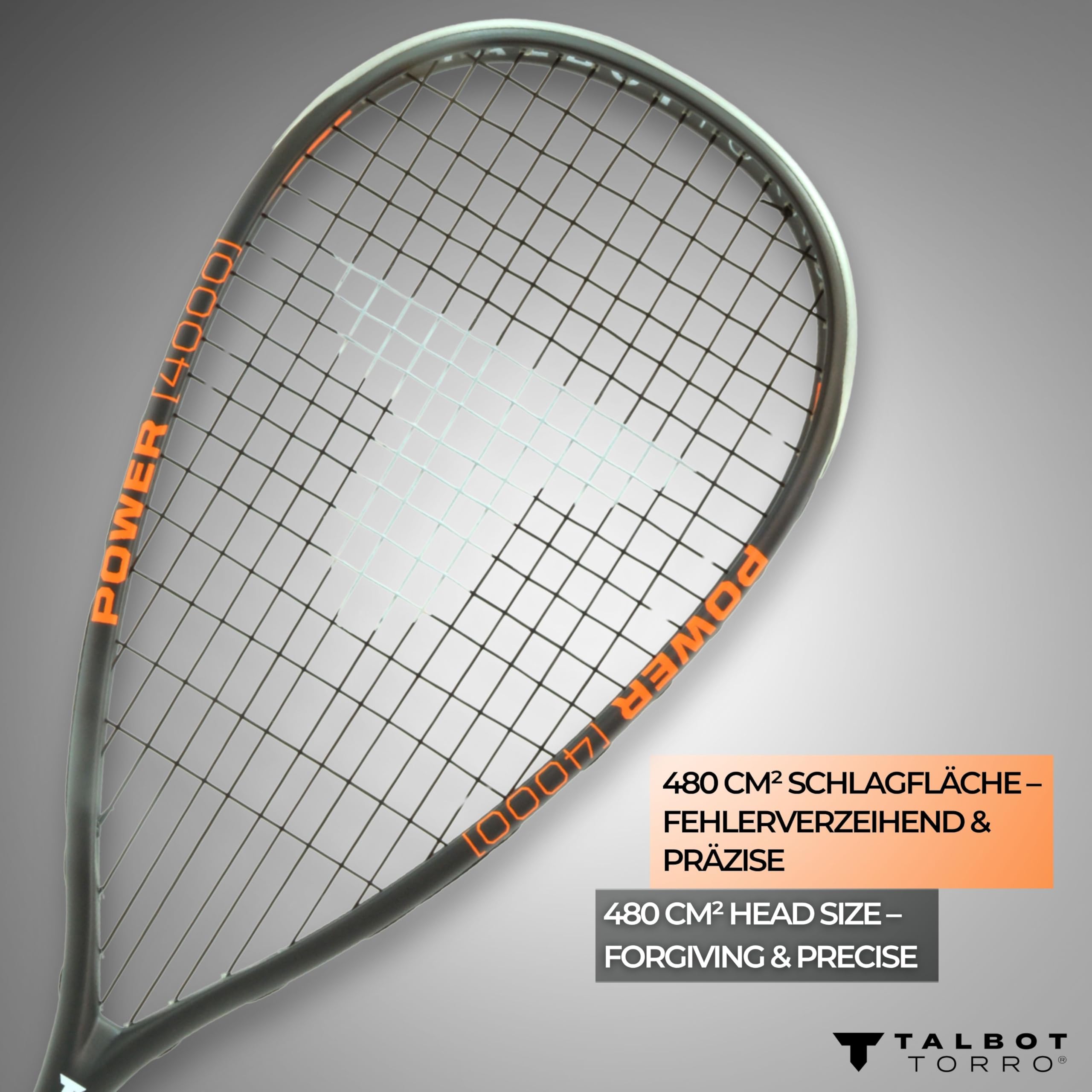 Talbot-Torro Raquette de Squash Power 4000 | Légère, Agressive et Précise | 100% Graphite | Cordée et Prête à Jouer | Idéale pour Les Joueurs Confirmés et Les Joueurs de Club