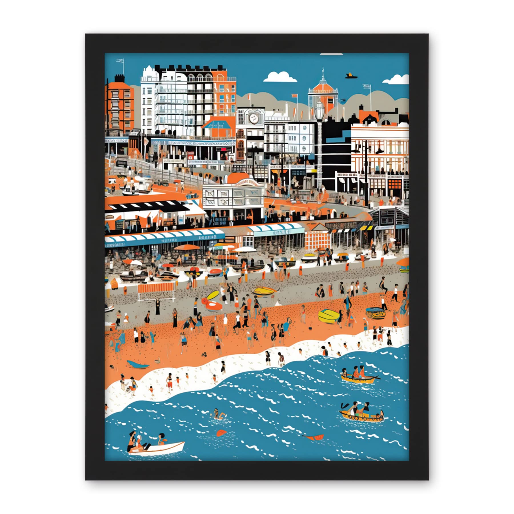Artery8 Brighton Beach and Palace Pier Modern Abstract Artwork Framed Wall Art Print 18X24 Inch