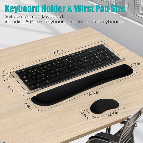 Miniatura 4 de Soporte para teclado y reposamuñecas para teclado, para escritura ergonómica cómoda, para oficina, computadora, laptop, juegos, elevador de teclado