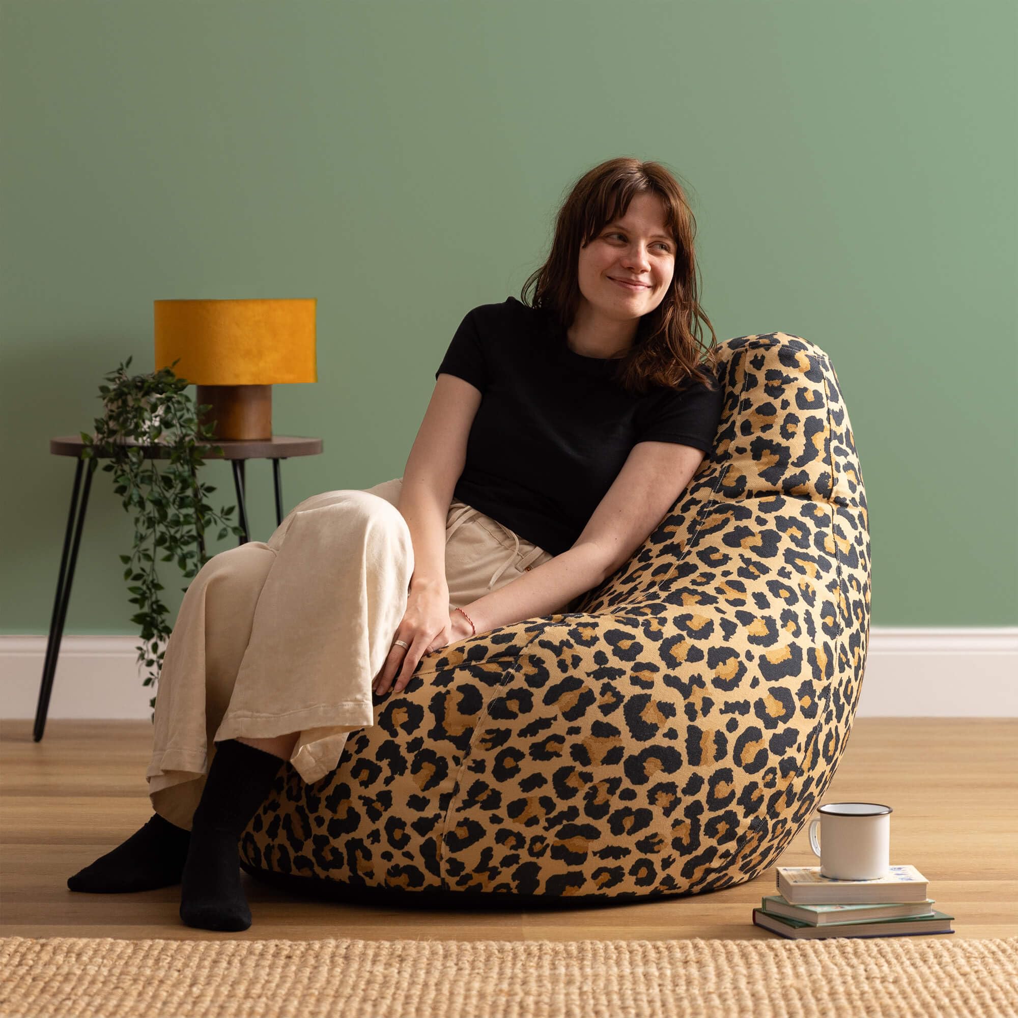 Icon Dalton Leopard Sitzsack, Webstoff, Gaming Sitzsack Erwachsene mit Füllung, Bean Bag, Lounge Sessel, Lounge Stuhl, Garten, Schlafzimmer, Wohnzimmer, Wohnzimmer Möbel