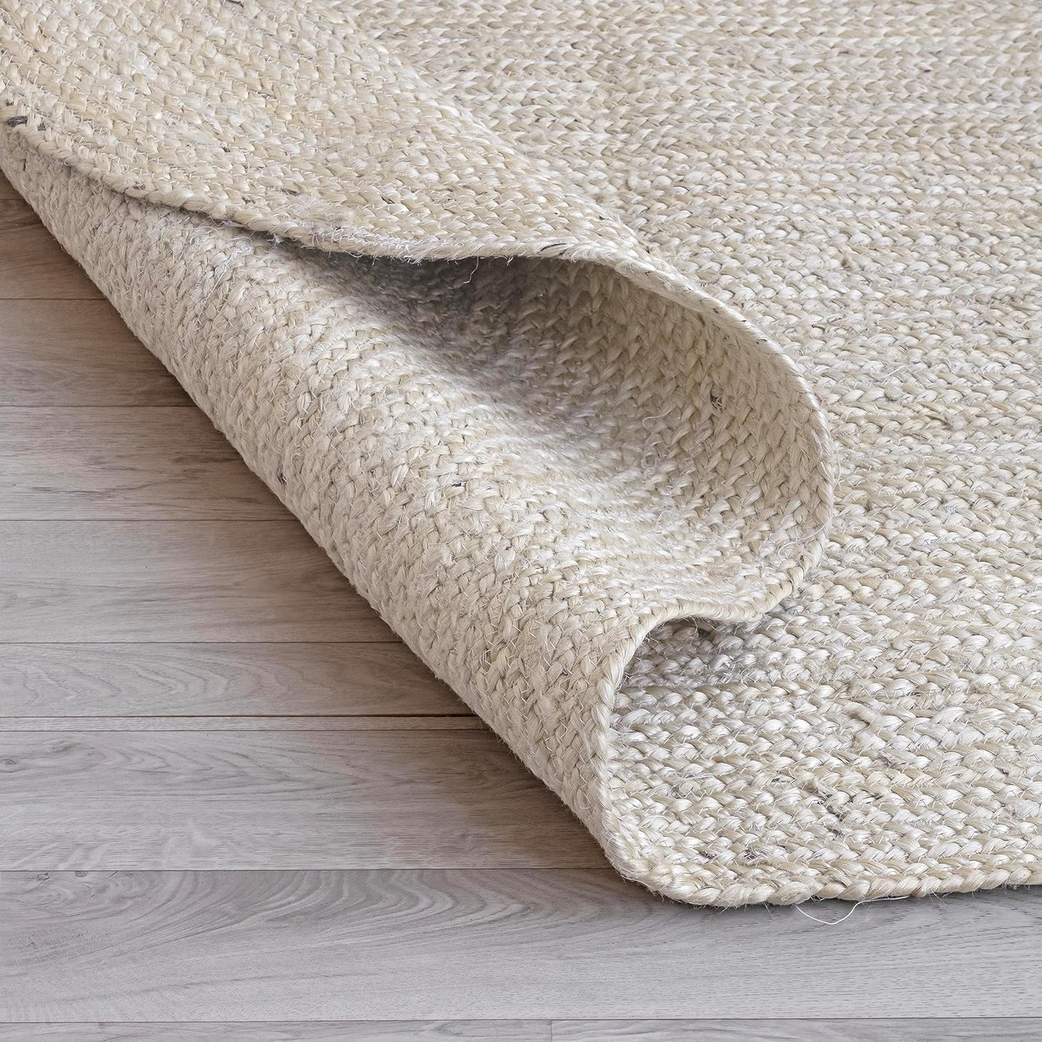 HOMEMONDE Handgewebter, geflochtener Jute-Teppich, wendbar, Naturfaser, Boho, Bauernhaus-Teppich für Wohnzimmer, Schlafzimmer und Eingangsbereich, 1,2 x 1,8 m, gebrochenes Weiß