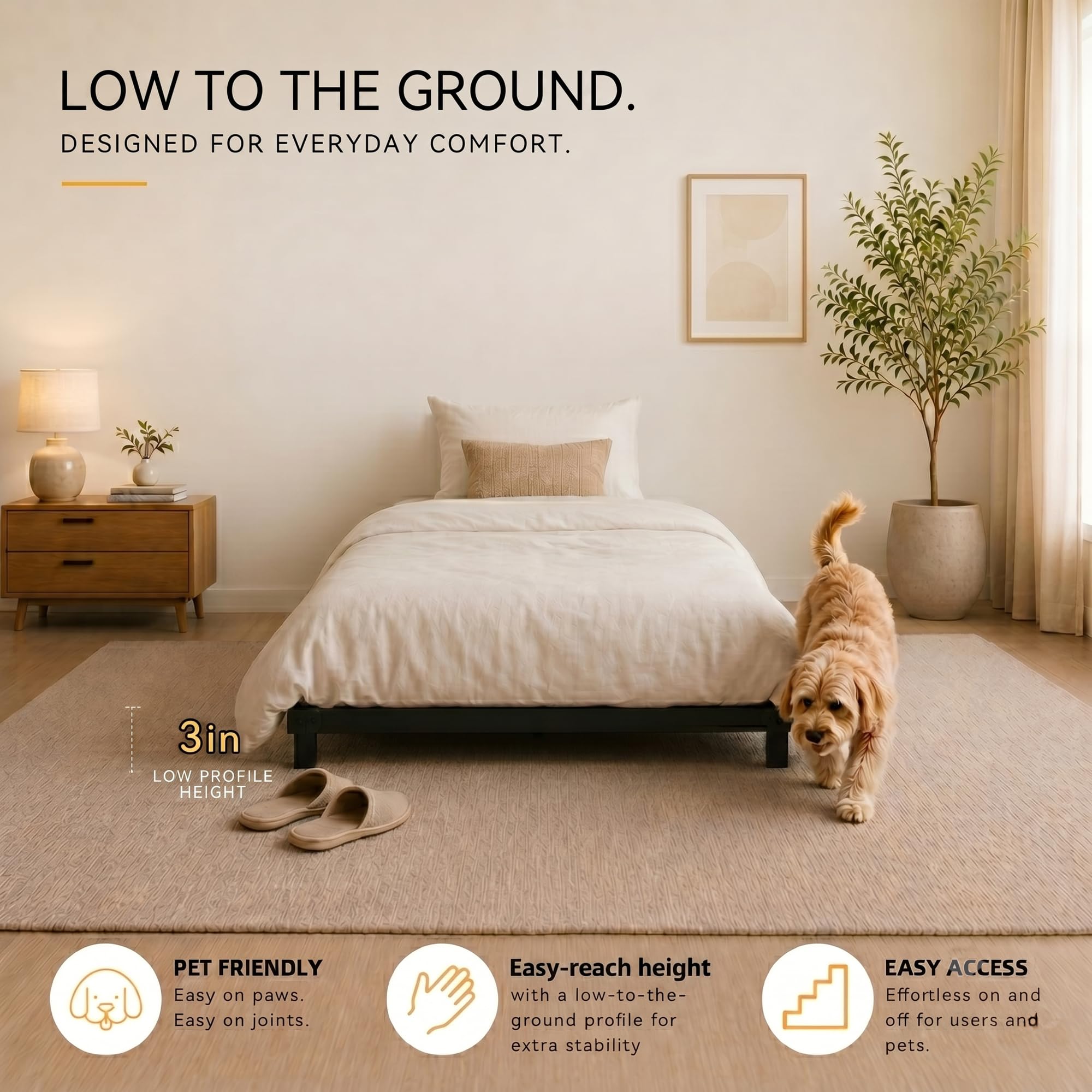 AozoChromix 3 Inch Bed Frame Low Bed Frame Twin Floor Metal Platform Black | No — product photo