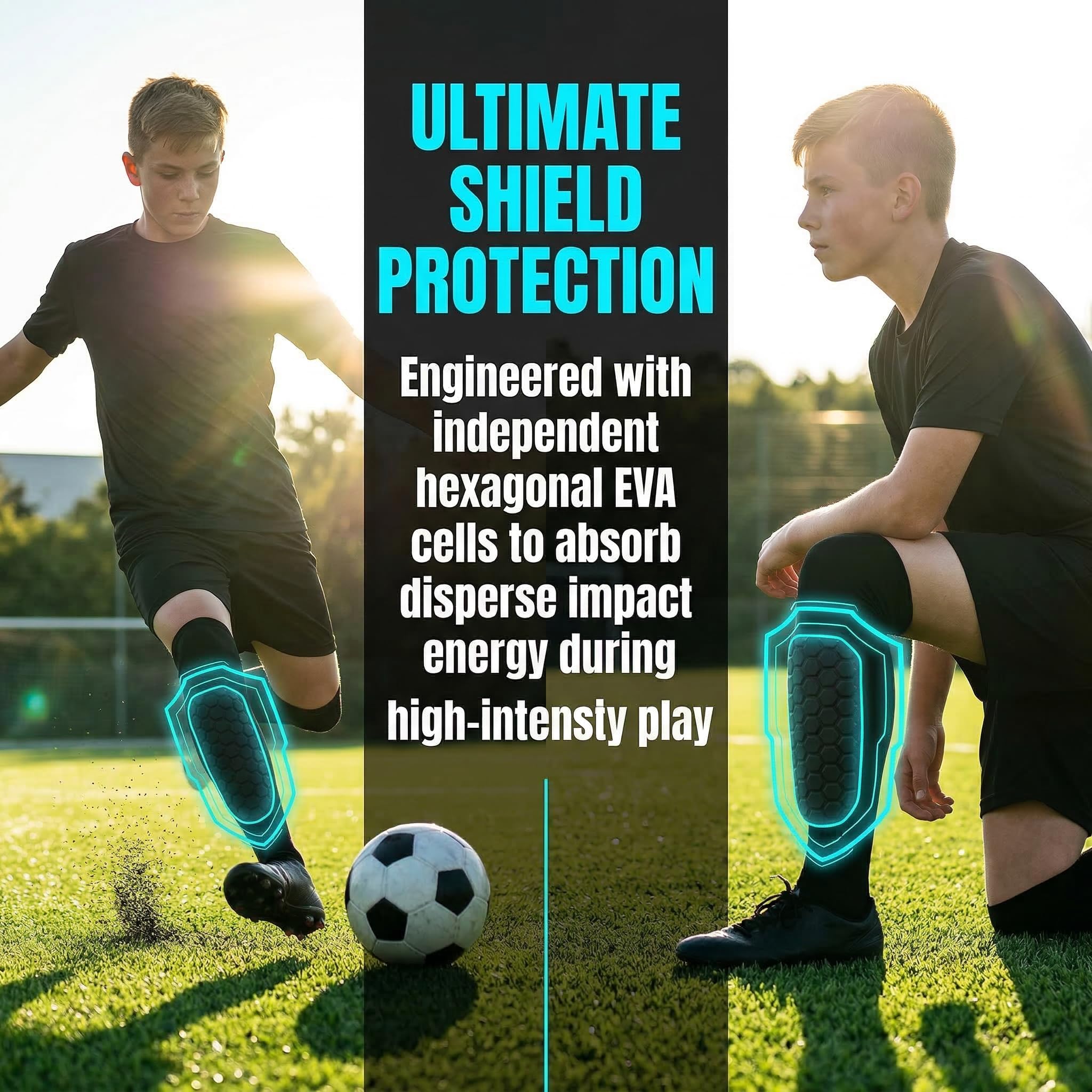 Protege Tibia Foot, Antichoc Shin Defender Guards, Shin Guards Manchon de Protection des Mollets, Protège-Tibias Respirants et Antidérapants, pour Enfants, Adolescents et Adultes - 4