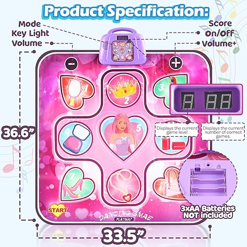 Miniatura 5 de Richtim Juguetes musicales con tapete de baile juego de almohadilla de baile musical para niñas con luces LED, 6 modos de juego, 5 niveles de