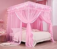 Mengersi Canopy Bed Curtains Queen Size,Bed Canopy for Girls Princess Bed Canopies Drapes Mosquito Net -Bedroom Decor,Pink