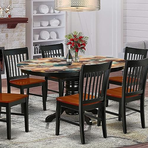 Miniatura 2 de XISUNYA Mantel ovalado ajustado de poliéster elástico natural, mantel ajustable con estampado de diamantes y hexágonos de colores, se adapta a mesas