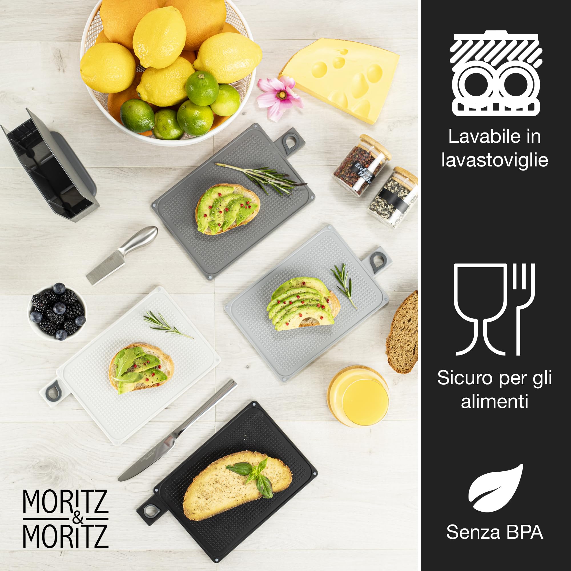 Set 3 Taglieri In Plastica Senza BPA - Antiscivolo Con Scanalatura E Manico, Grigio/Bianco - Foto 5