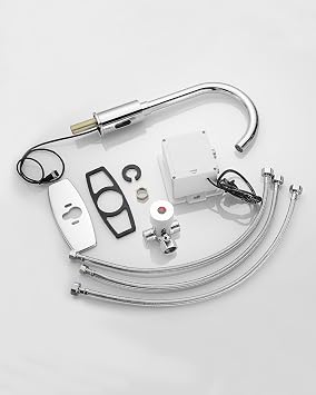 Touchless Bathroom and Kitchen Sink Faucet Commercial Public Automatic Motion Sensor Faucet with Deck Plate and Temperature Mixer,Battery or Plug-in Powered,1 Hole or 3 Hole,Chrome