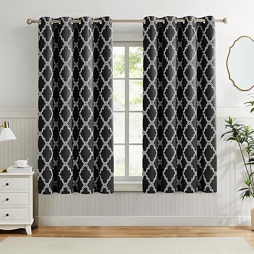 Miniatura 33 de Melodieux Cortinas Opacas Completas con Estampado Marroquí de 84 Pulgadas de Largo para Dormitorio y Sala de Estar, Aislamiento Térmico Reductor de