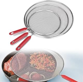 Protector Salpicaduras Cocina,3pcs Antisalpicaduras Cocina,Pantalla Antisalpicaduras,Tapa Antisalpicaduras con Mango,Protector Pantalla Antisalpicaduras Acero Inoxidable