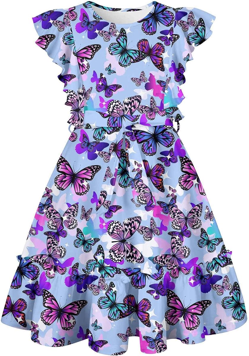 Funnycokid Girls Easter Dress Kids Spring Dresses Size 6-13 | Little Girl Ruffle Sleeve Clothes Summer Floral Outfit Flower Bunny Rabbit for 6-13 Years
