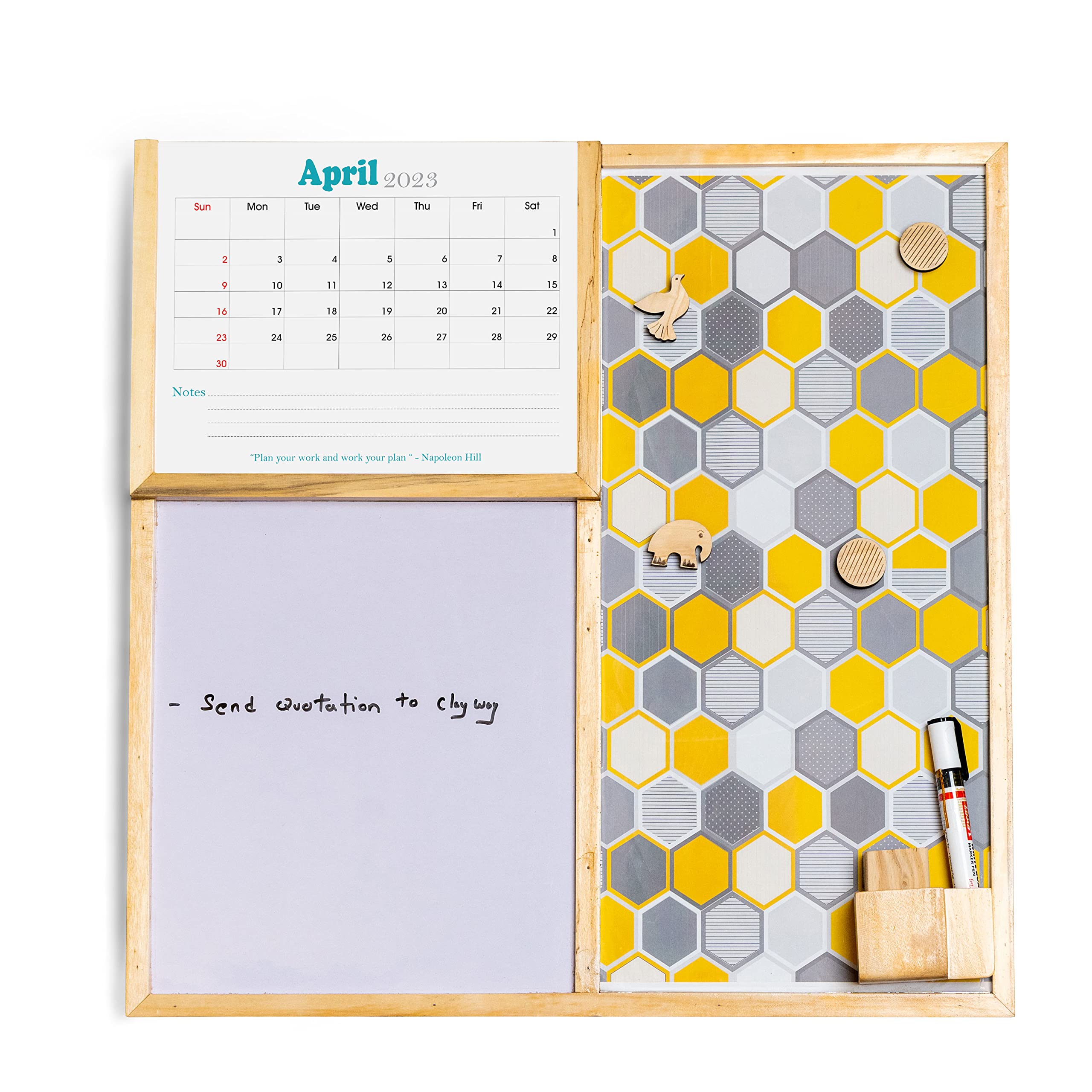 IVEI Combination Board | Whiteboard and Magnet Board with Planner | Includes Space to Hold Marker and Duster | 20in X 20in (Yellow)-picture-30