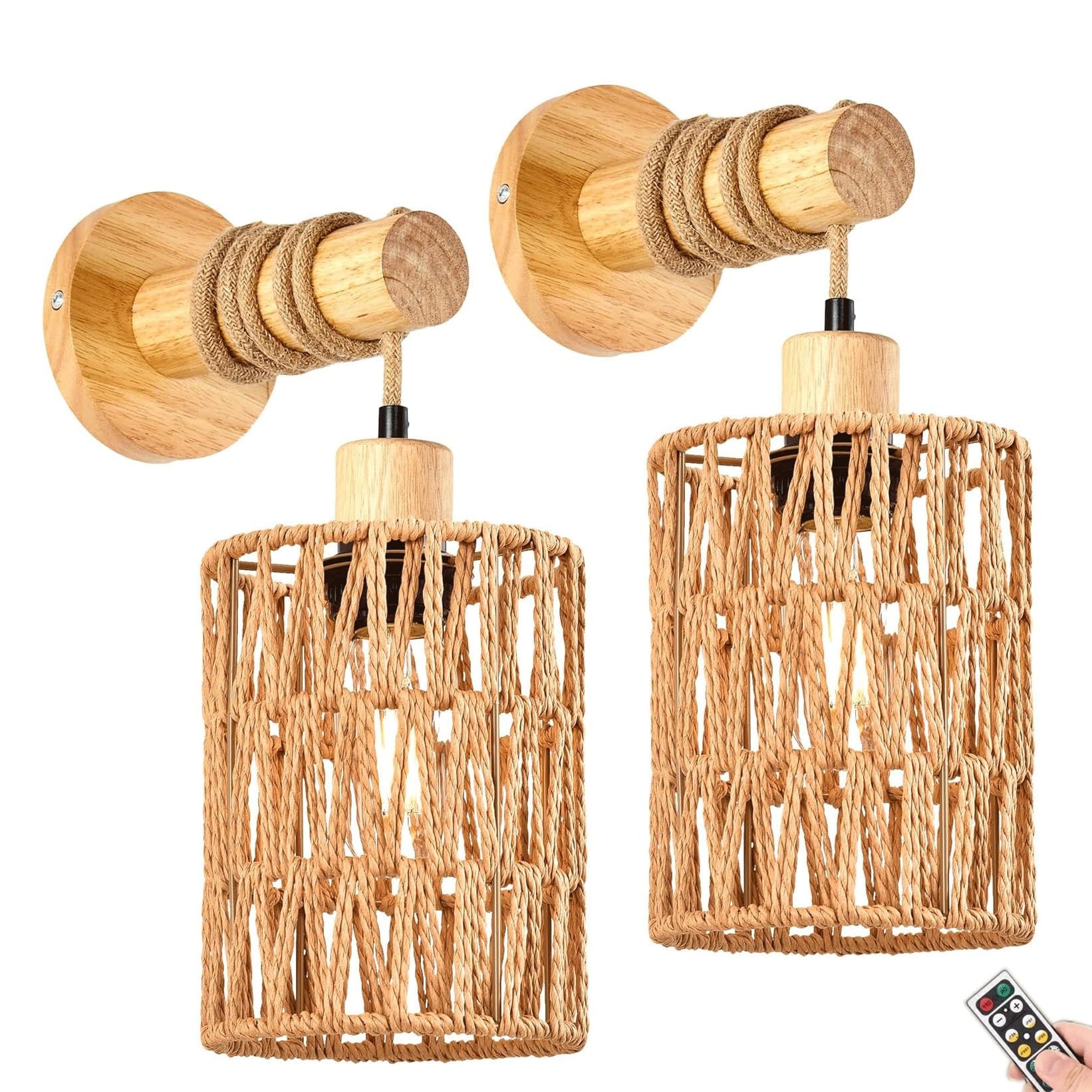 Juego de 2 apliques de luz a distancia que funcionan con pilas, lámpara de pared inalámbrica regulable para dormitorio, pasillo, entrada