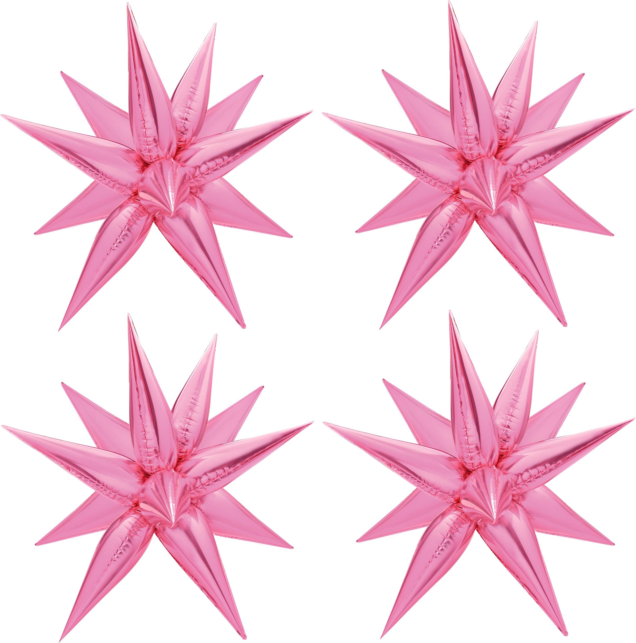 50pcs Pink Star Balloons Mylar, Pink Spike Explosion Star Foil Balloons Metallic, Pink Starburst Cone Point Star Balloons for Bachelorette, Baby Shower, Valentines Day, Birthaday, Wedding Decorations