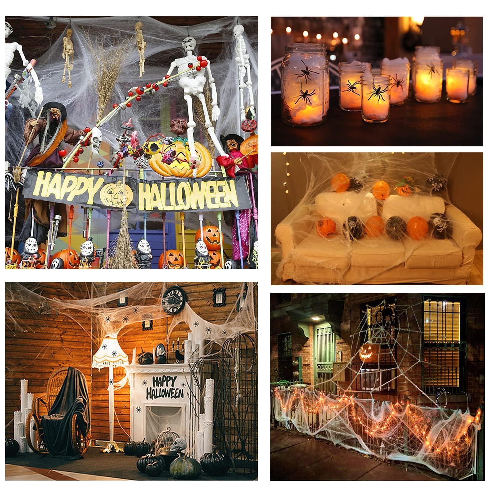 Toile D'araignée Extensible Halloween – 60g Avec 30 Fausses Araignées – Déco Effrayante Pour Maison Et Fête