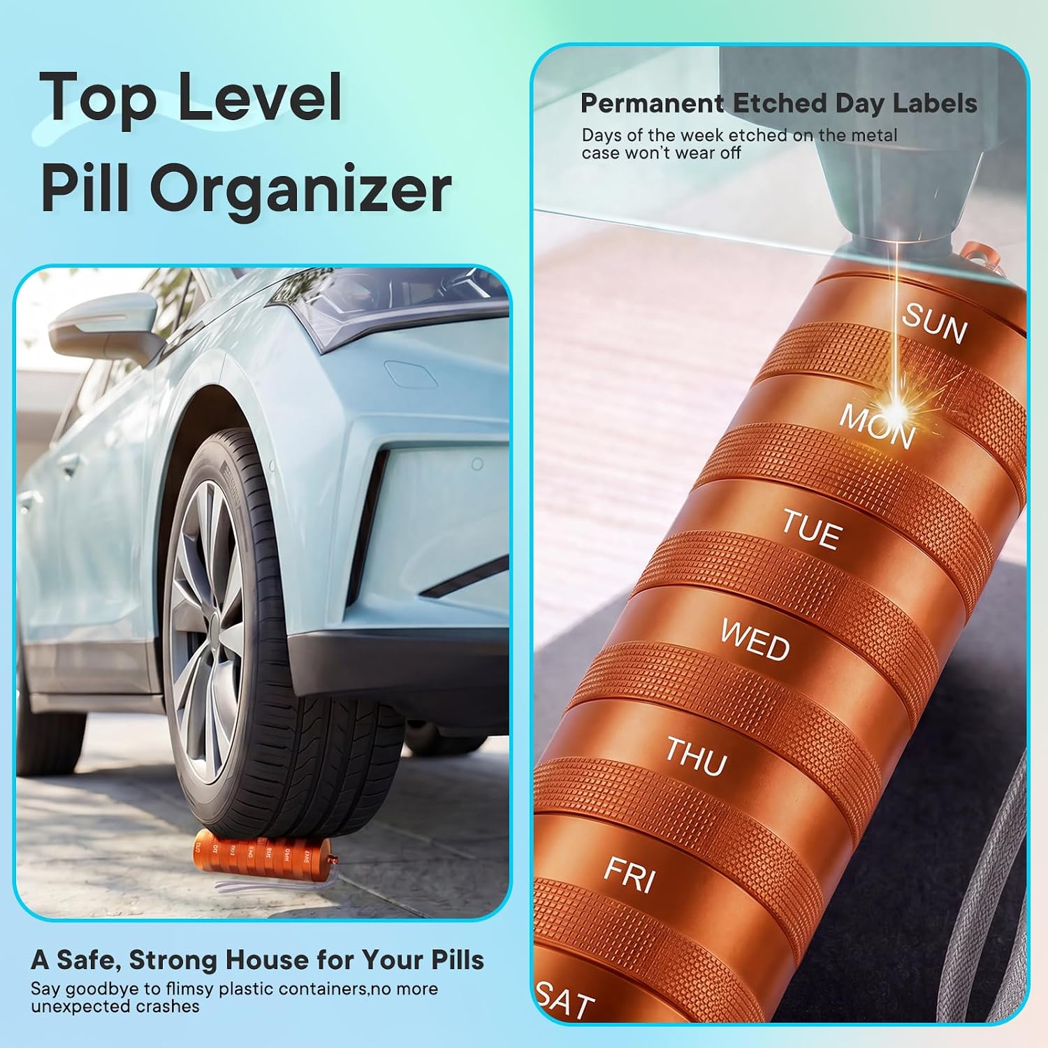 Weekly Metal Pill Organizer 2 Times a Day, Waterproof Travel Pill Case