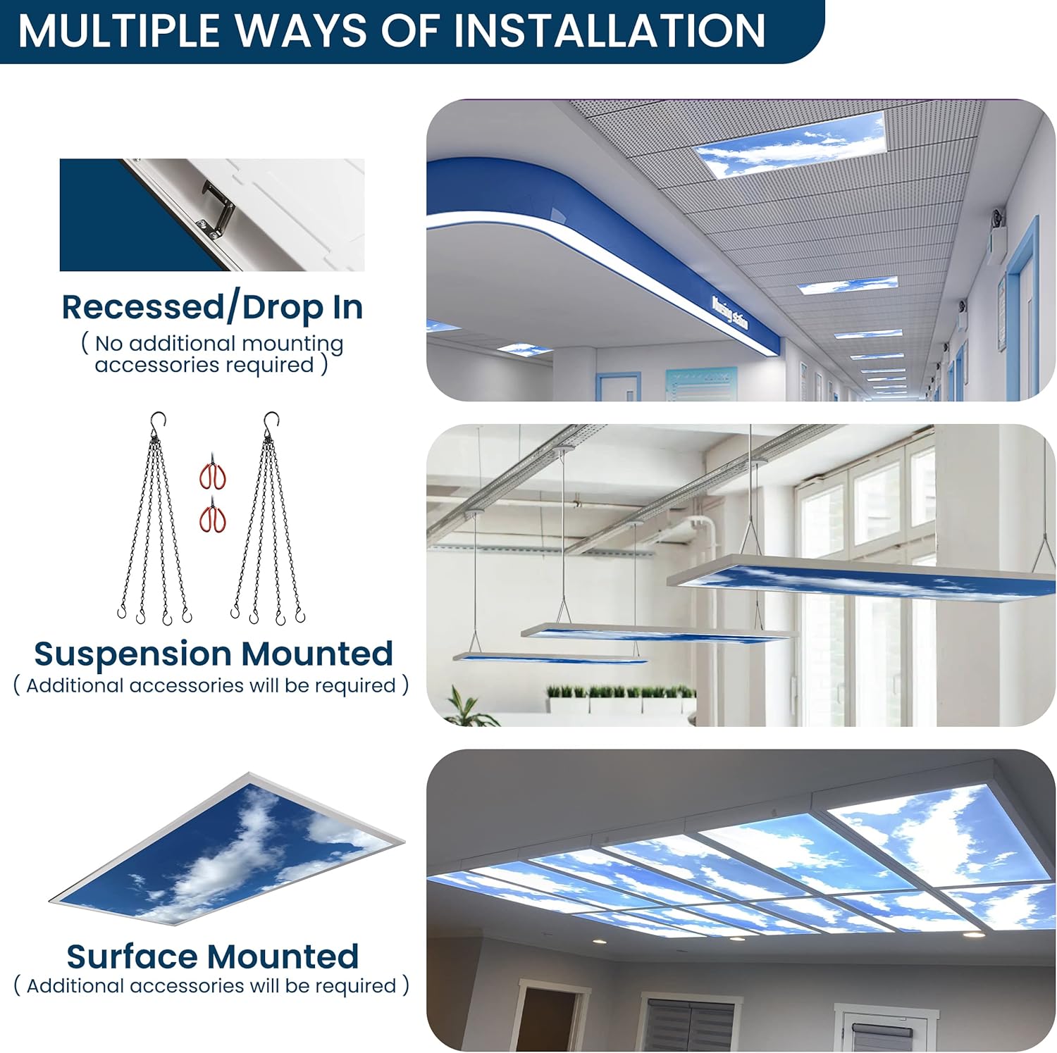 2-Pack 2x4 LED Flat Panel Light, Drop Ceiling Light Fixture with Cloud Design Tunable 30W-72W, Upto 8750 Lumens 3000K-6500K CCT, 0-10V Dimmable Skylight ETL, 120-277V 48x24 Inch LED Panel