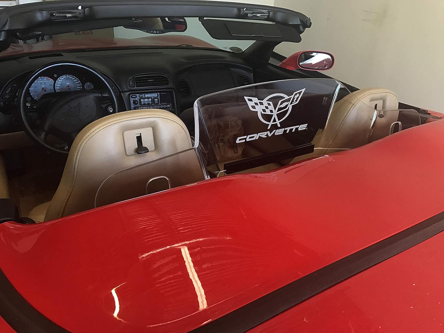 Wind Deflector for C5 Corvette Convertible 1997-2004, Wind Blocker with Flags-Corvette Graphic Logo, Multi-Color LED w Dimmer Remote, Bundle Price