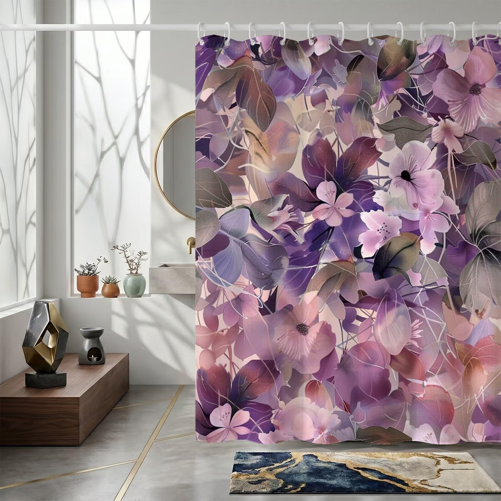Rideau de douche tissu polyester violet 100x180 pour stopper les fuites d'eau au sol