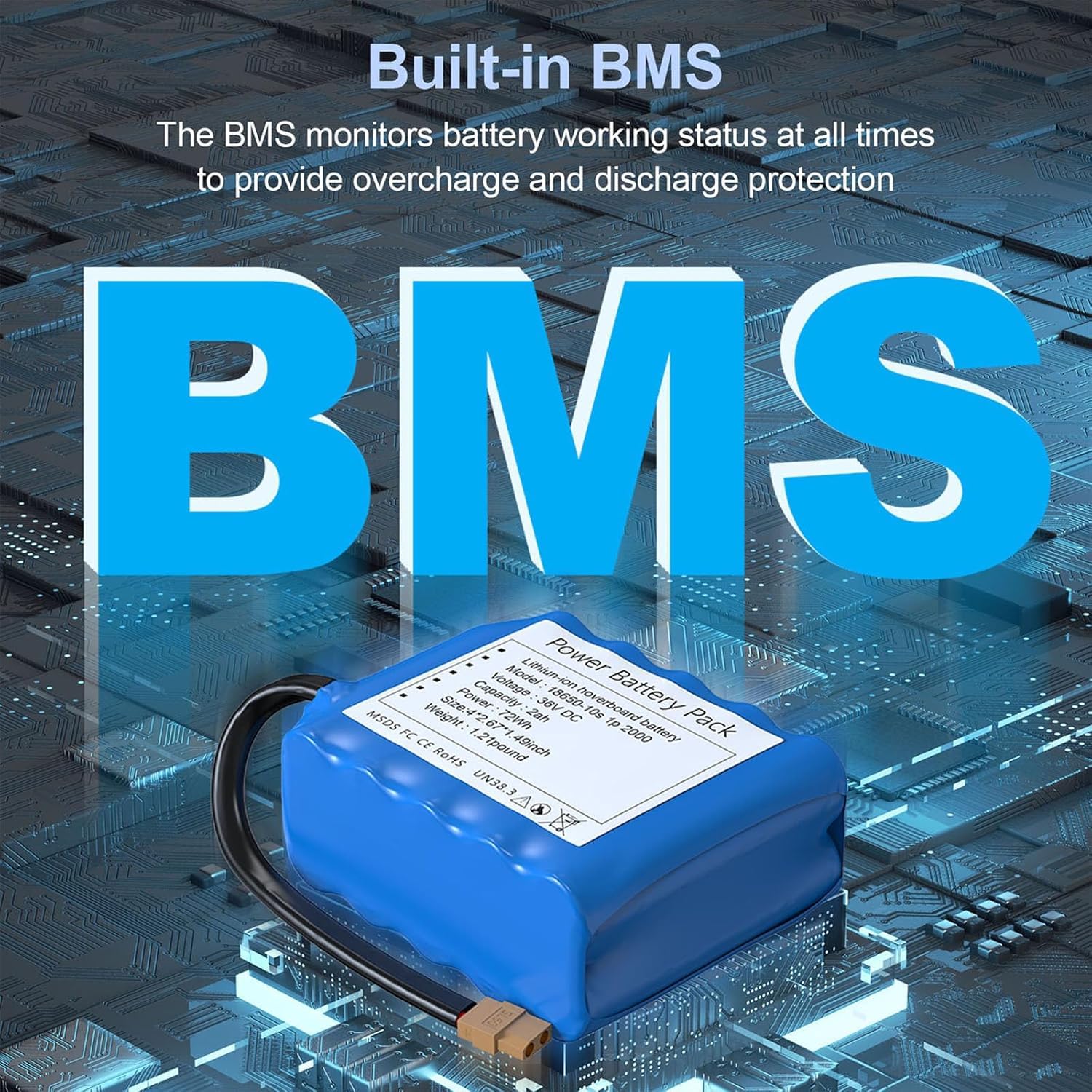 ABCTOY Hoverboard Battery Replacement 36V 2AH Hoverboard Rechargeable Lithium Battery Pack Replacement