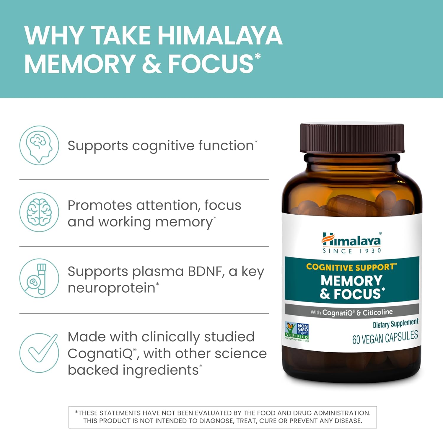 Himalaya Memory & Focus Herbal Supplement - Supports Cognitive Function, Attention, Vegan - 60 Capsules - Image 3