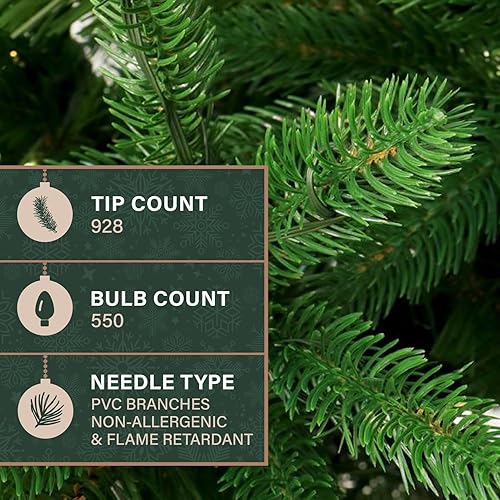 Miniatura 25 de Fraser Hill Farm Árbol de Navidad artificial de pino carmelo preiluminado de 7.5 pies con luces LED dobles multicolor y blanco cálido, follaje LED