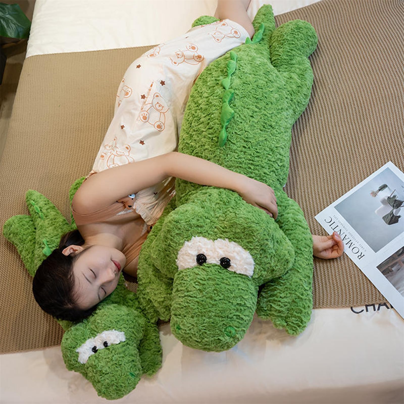 Krokodil Kuscheltier, Groß Krokodil Stofftier, Riesen Kuscheltier, Süßes Riesiges Flauschiges Jumbo Plüsch Spielzeug, Krokodil PlüSch Kissen, Geschenk FüR Kinder Jungen MäDchen (110cm,Fen)