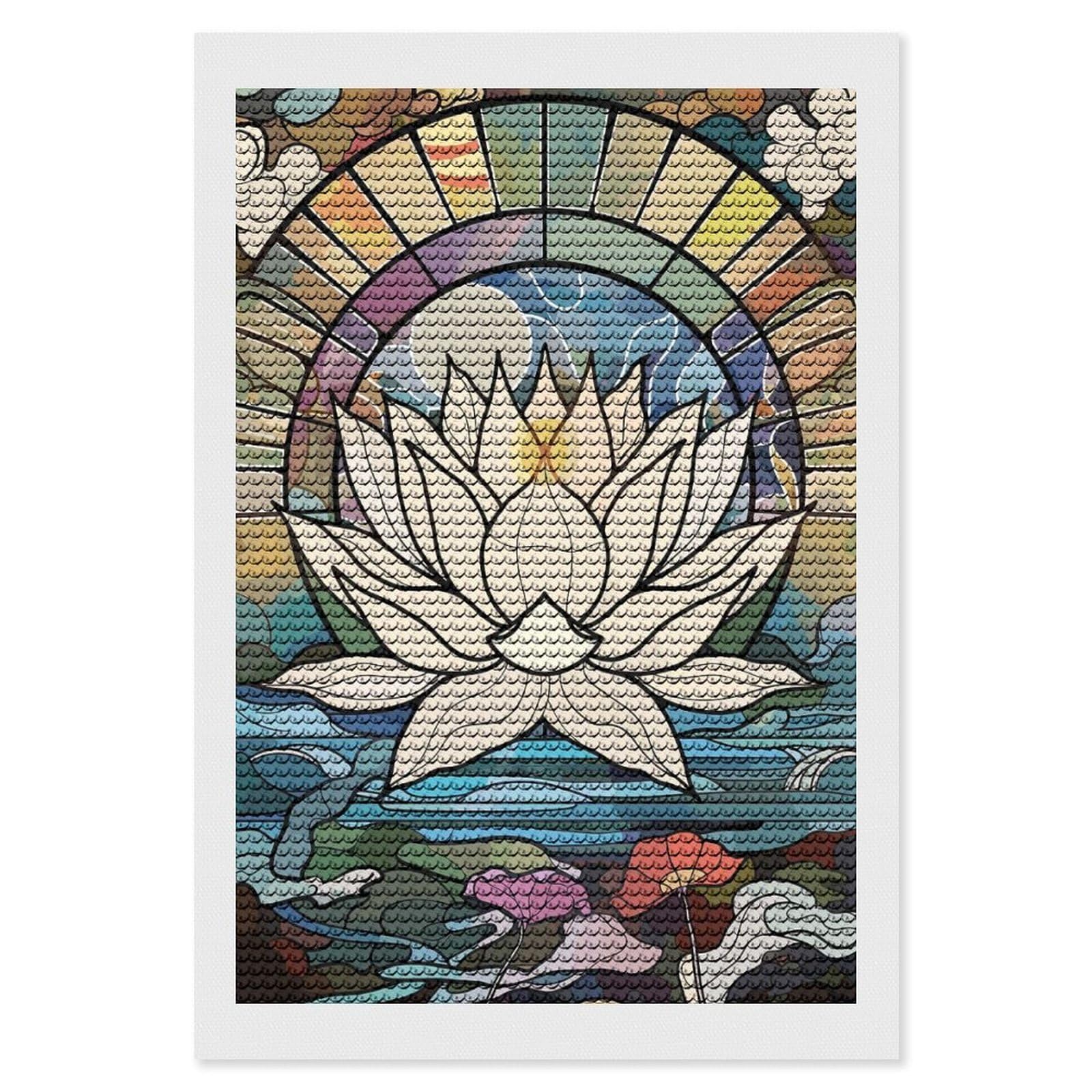 Junmoney Stained Glass Lotus Flower Diamond Art Canvas 8"x12", for Creative Relaxation, Simple to Start, Aesthetic Room Decor, Holiday Gift Idea