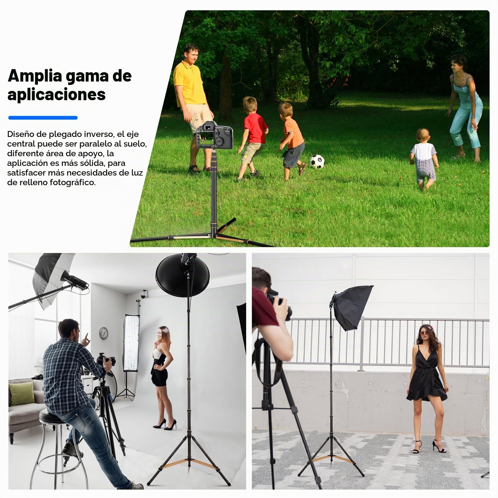 Soonpho Soporte Luz Aleación Aluminio con 180° Patas Reversibles, 1/4"-3/8" Adaptador Tornillo y Bolsa,102,36in/260cm Trípode Viaje Portátil para Fotografía Exterior Speedlite Strobe Softbox