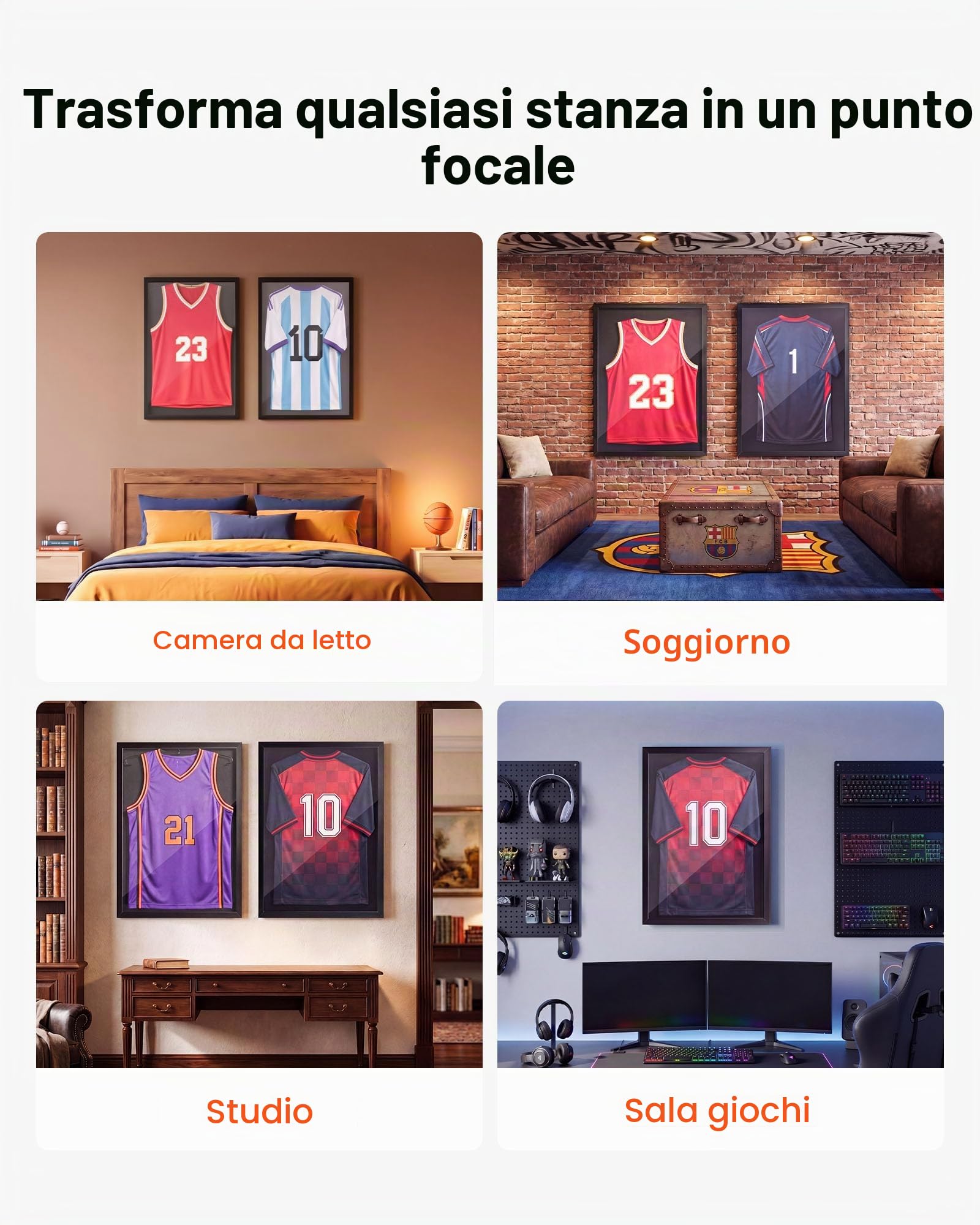 VEVOR Cornice per Maglia da Calcio, Cornice per Maglie Sportive in Legno Pannello in PC Trasparente Protezione UV, Teca Espositore per Maglie da Baseball Basket Calcio, 600 x 800 mm Collezionismo