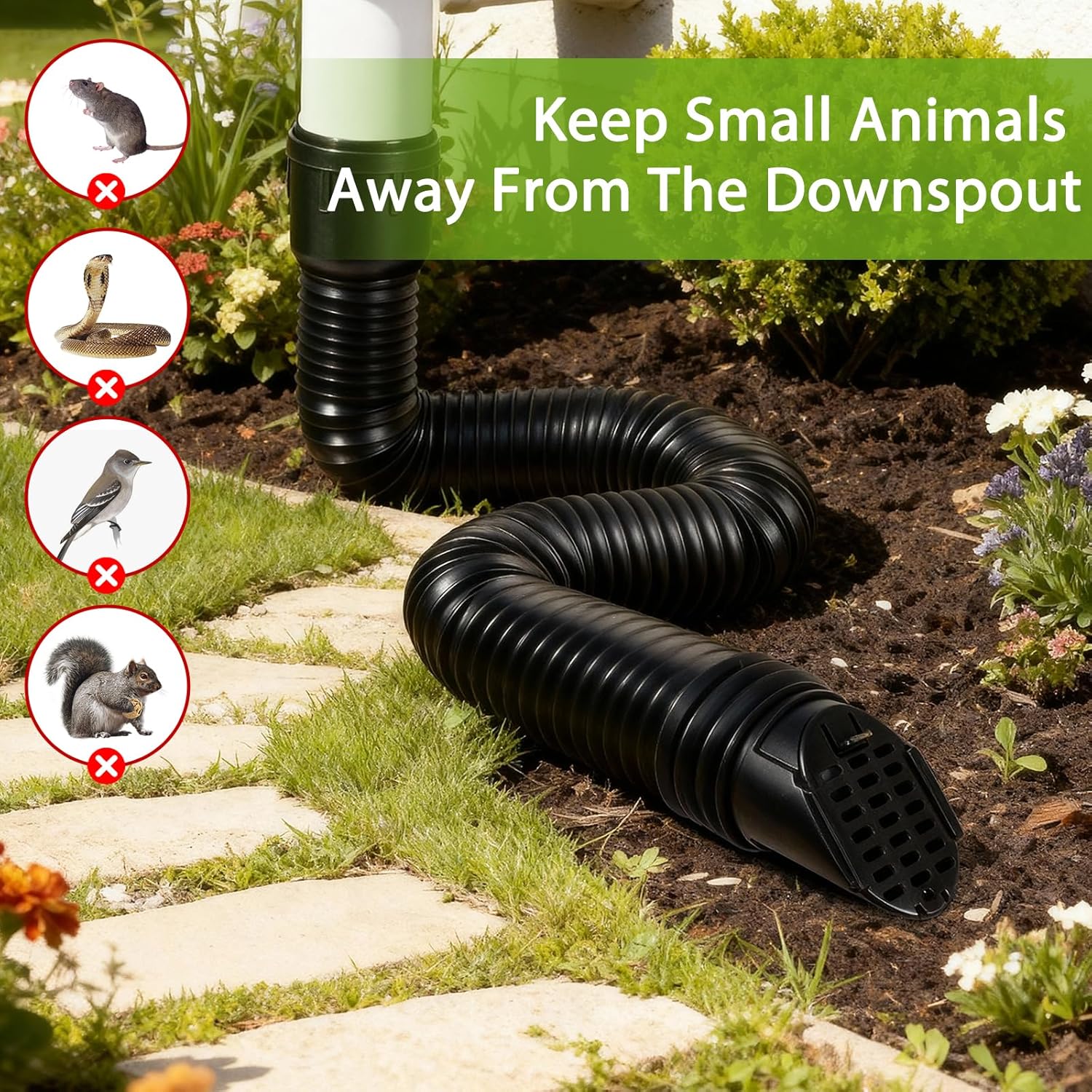 2 Packs 3.6" Gutter Downspout Guard Cover for 4" Outer Diameter Flexible Downspout Extensions, Twist-in Rodents Guard Insert for Threaded Hose, Rodents Gutter Guard to Keep Rodents Out(2 Packs Black)