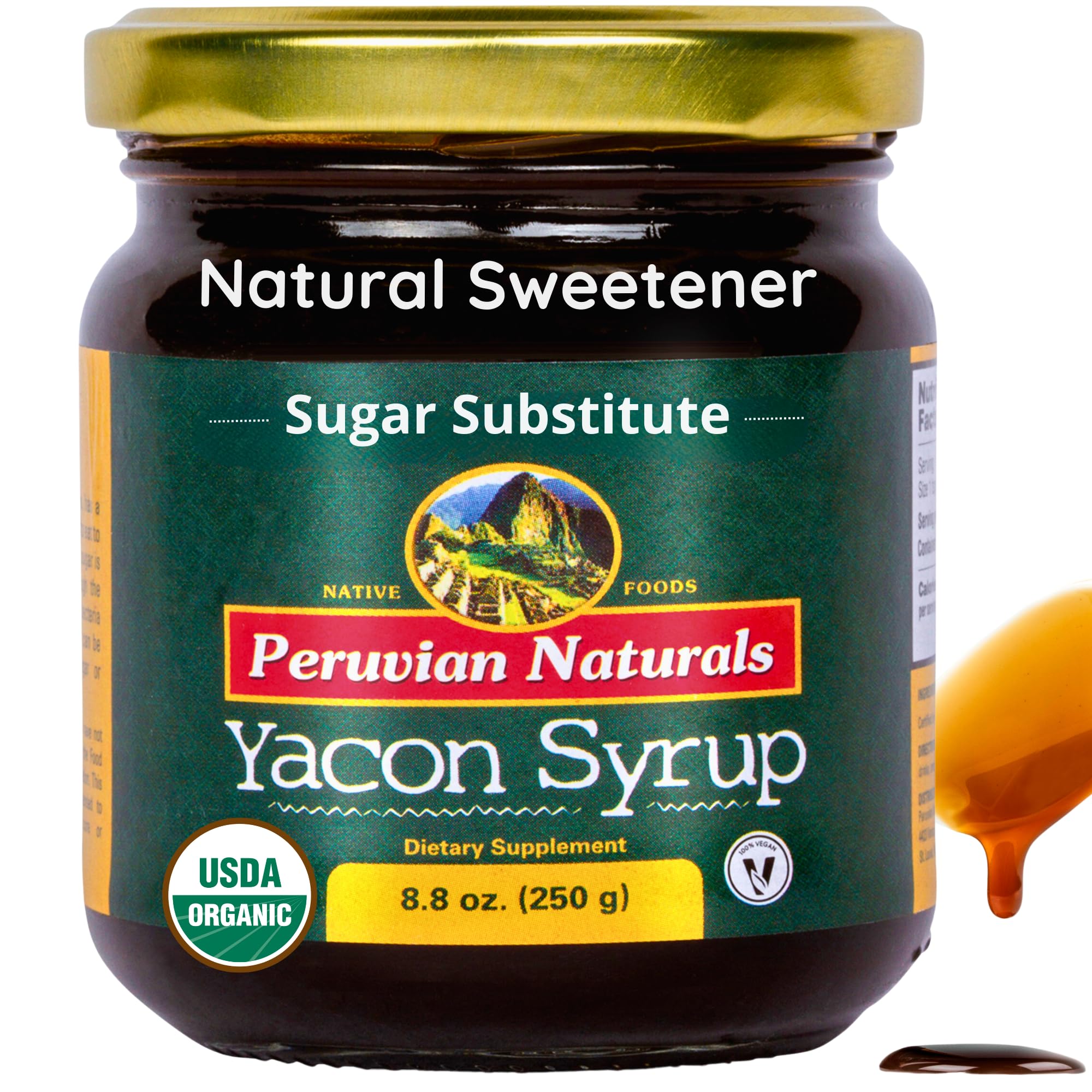 Yacon Syrup Organic All-Natural, 250 Grams, Low Calorie Sugar Substitute for Weight Loss, Keto Diet and Blood Glucose Control, Gluten Free- Peruvian Naturals