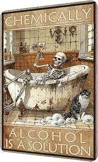Vintage Skeleton Sign, Chemically Alcohol Is A Solution Skeleton Metal Sign Wall Decor for Bedroom Bathroom Retro Tin Sign, Skeleton Home Decor 8x12″
