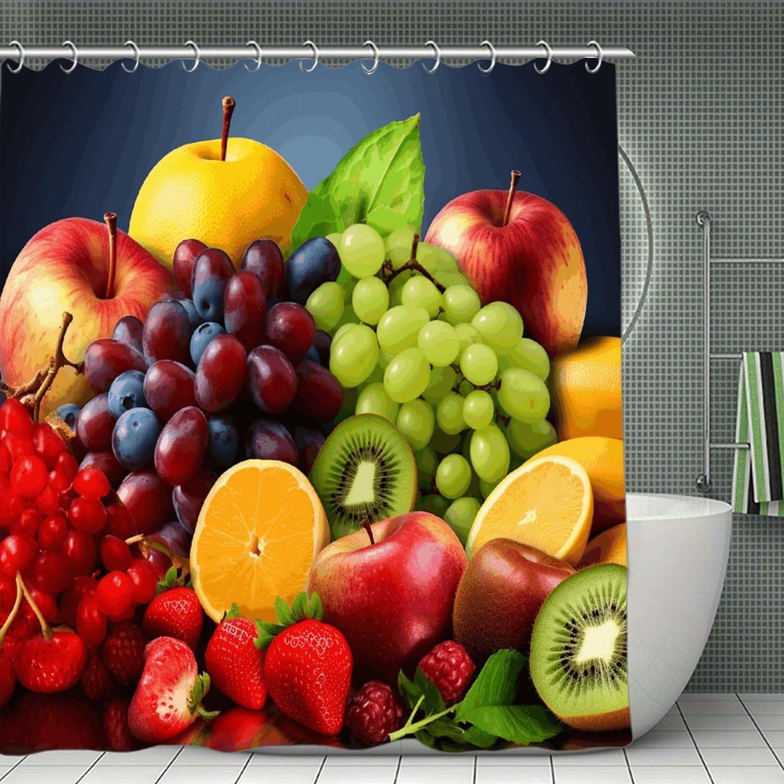 VstaDank Fruits Shower Curtain Waterproof Bathroom Curtain with Hooks Luxury Weighted Bath Curtains for Bathtubs Showers Room Dividers Decorative Shower Curtains 71x71 in