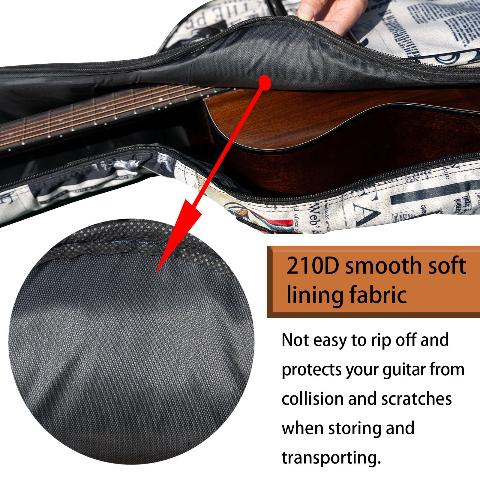 Funda Suave Acolchada para Guitarra acústica de 40/41 Pulgadas (Bolsa de Guitarra de periódico de 40/41 Pulgadas)