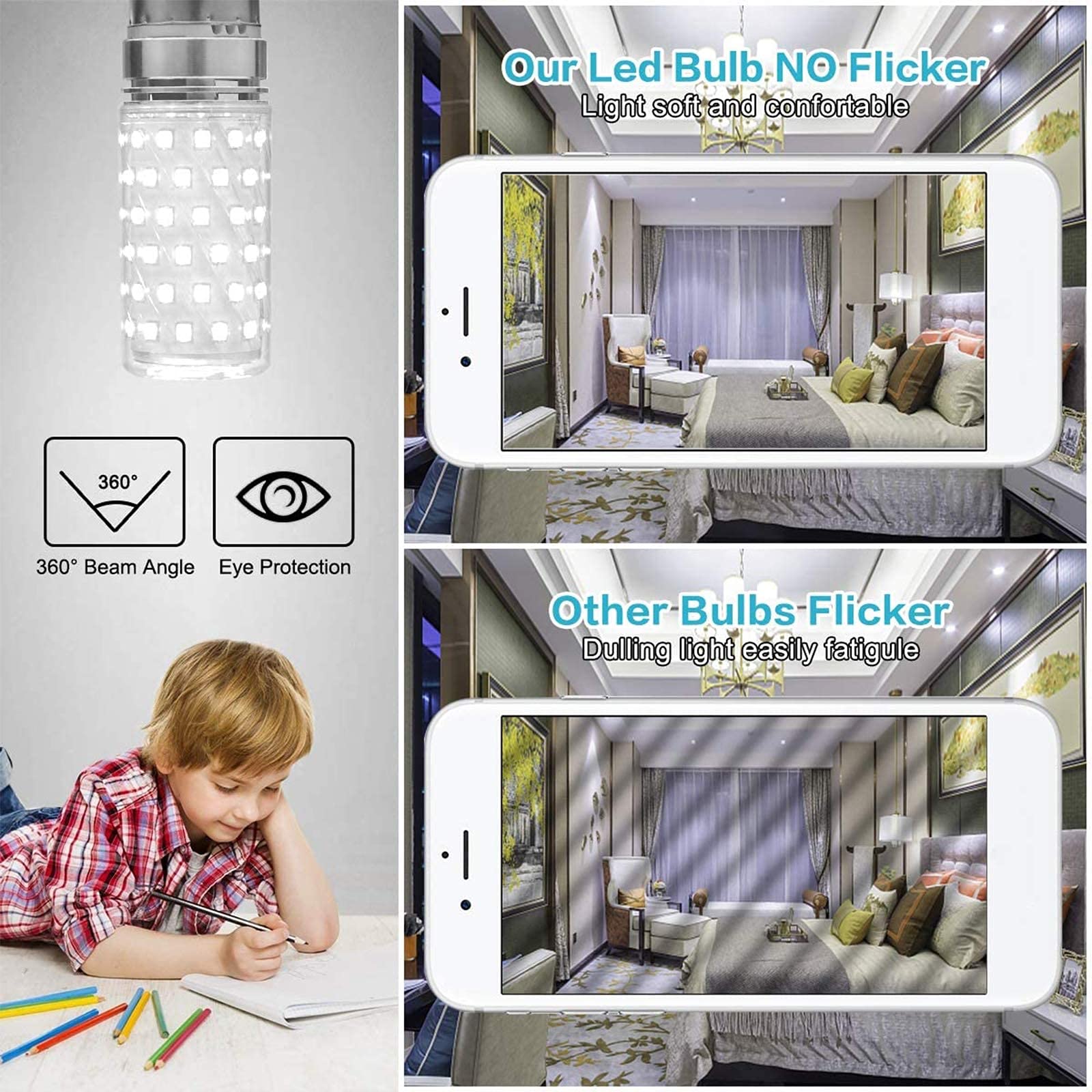 Paquete de 6 bombillas LED E27 brillantes de alto lumen,12 W,bombillas LED de maíz(equivalente a bombillas incandescentes de 100 W),1320 lm,bombillas LED de candelabro de bajo consumo,no regulables(bl