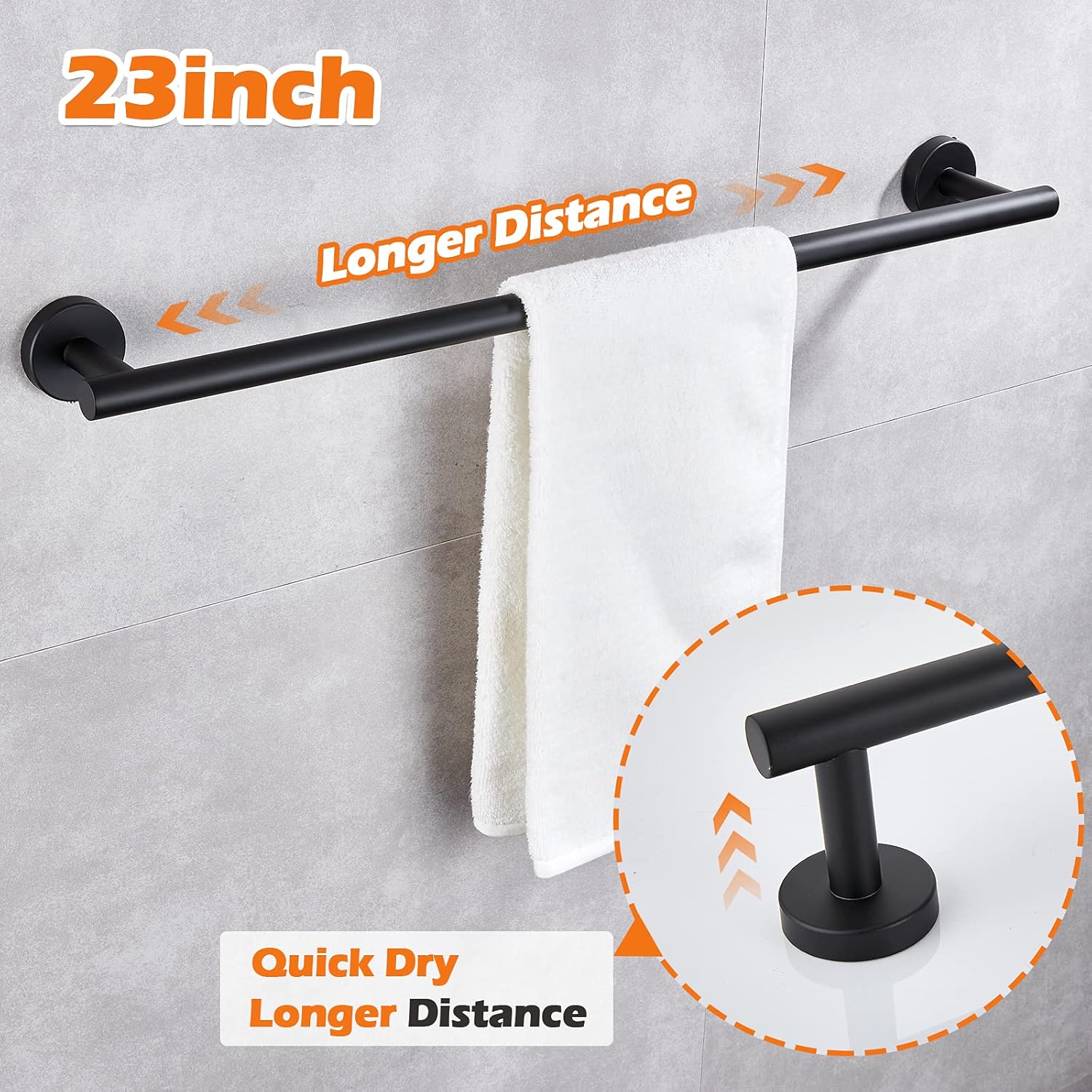 Towel Bar Set Toilet Paper Holder Robe Hook Wall-Mounted Bathroom Accessories Hardware 4 Set 304 S.S Matte 23 inch (Black) : Tools & Home Improvement