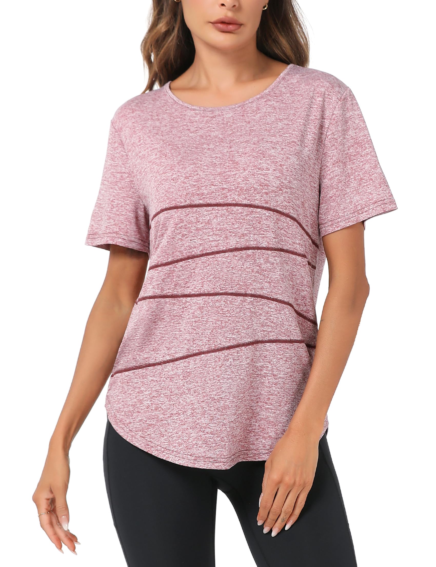 Terecey Camisetas Deporte Manga Corta Mujer Camiseta Tecnica para Mujer Suelta Camiseta Fitness Mujer y Cuello Redondo Camiseta Deportiva de Secado Rápido para Yoga Pilates S-XXL