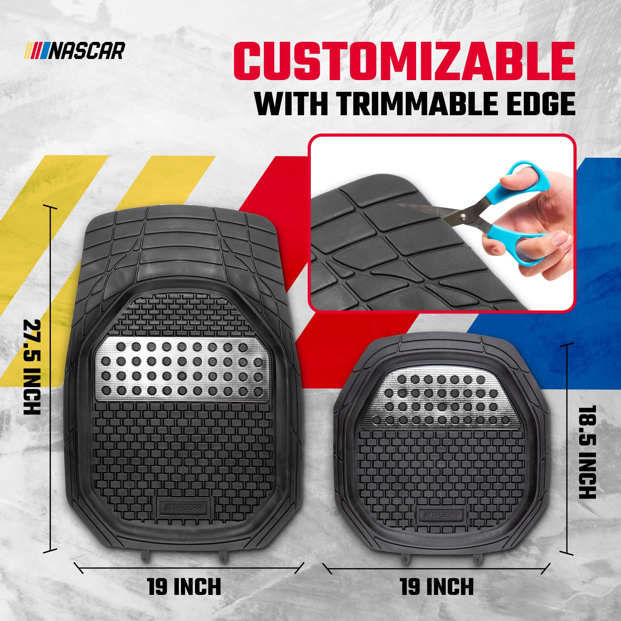 NASCAR Elite Car Floor Mats 4-Piece Set Heavy Duty All-Weather Rubber Universal Trim-to-Fit for Cars Trucks SUVs Traps — view 5
