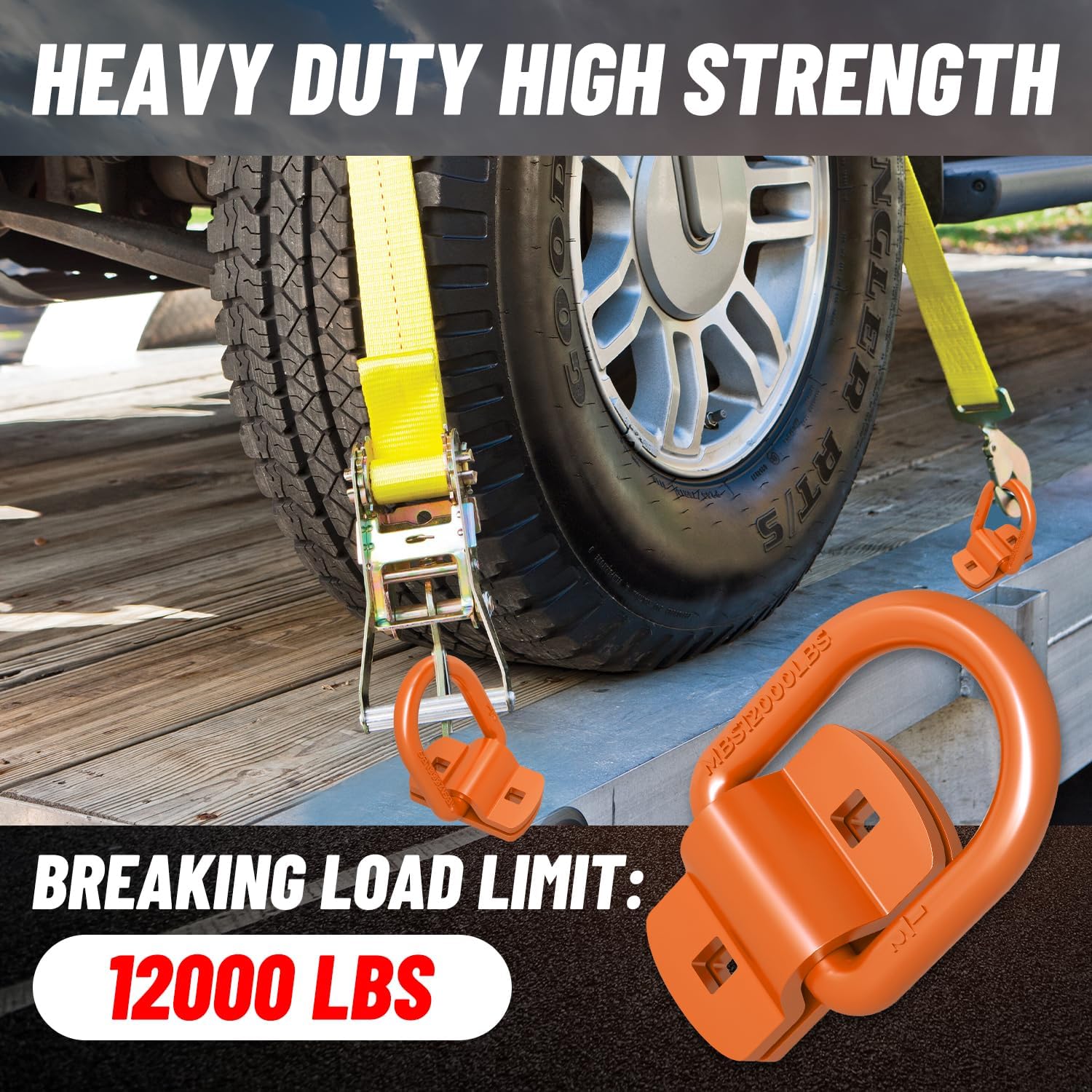 8 Pack 1/2" Trailer D Rings Tie Down Anchors Orange Heavy Duty Steel Bolt-On Forged D Ring with More Than 12000lbs Breaking Strength for Semi Truck Trailer RV Cargo Tie Downs