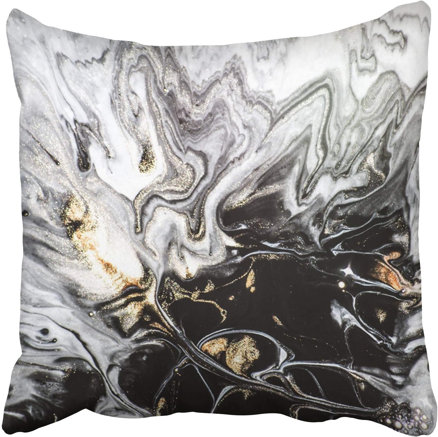 Moily Fayshow Throw Cushion Cover Watercolor Abstract Modern Marble Effect Painting Mixed Black And White Paints Golden Unusual 50X50 Cm