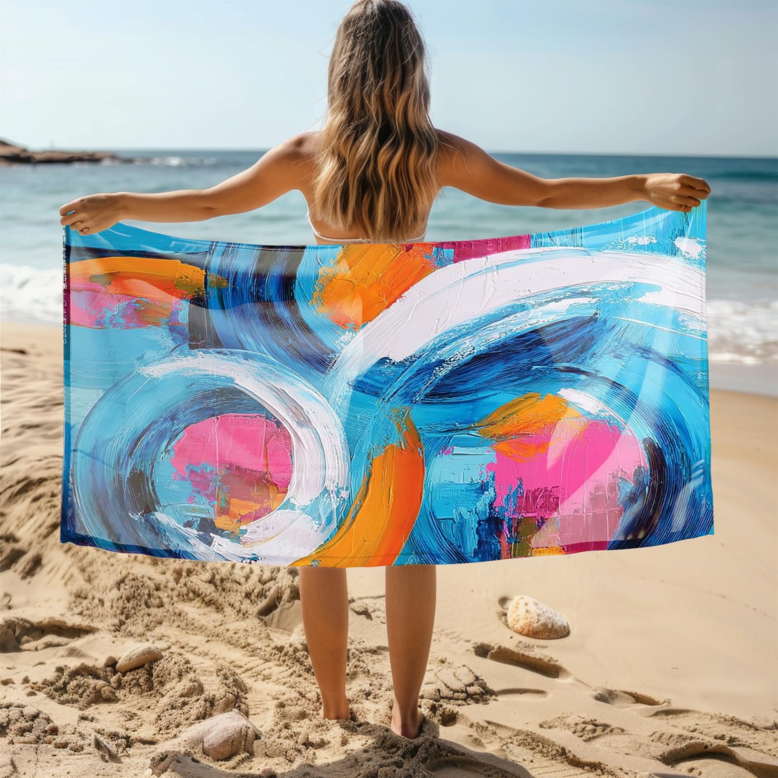 Genérico Toalla Playa Grande Abstracto Azul Naranja Microfibra Secado Rápido Oversize Toalla Sin Arena Súper Ligera Piscina Camping Picnic Yoga Gimnasio Y Deportes Viaje