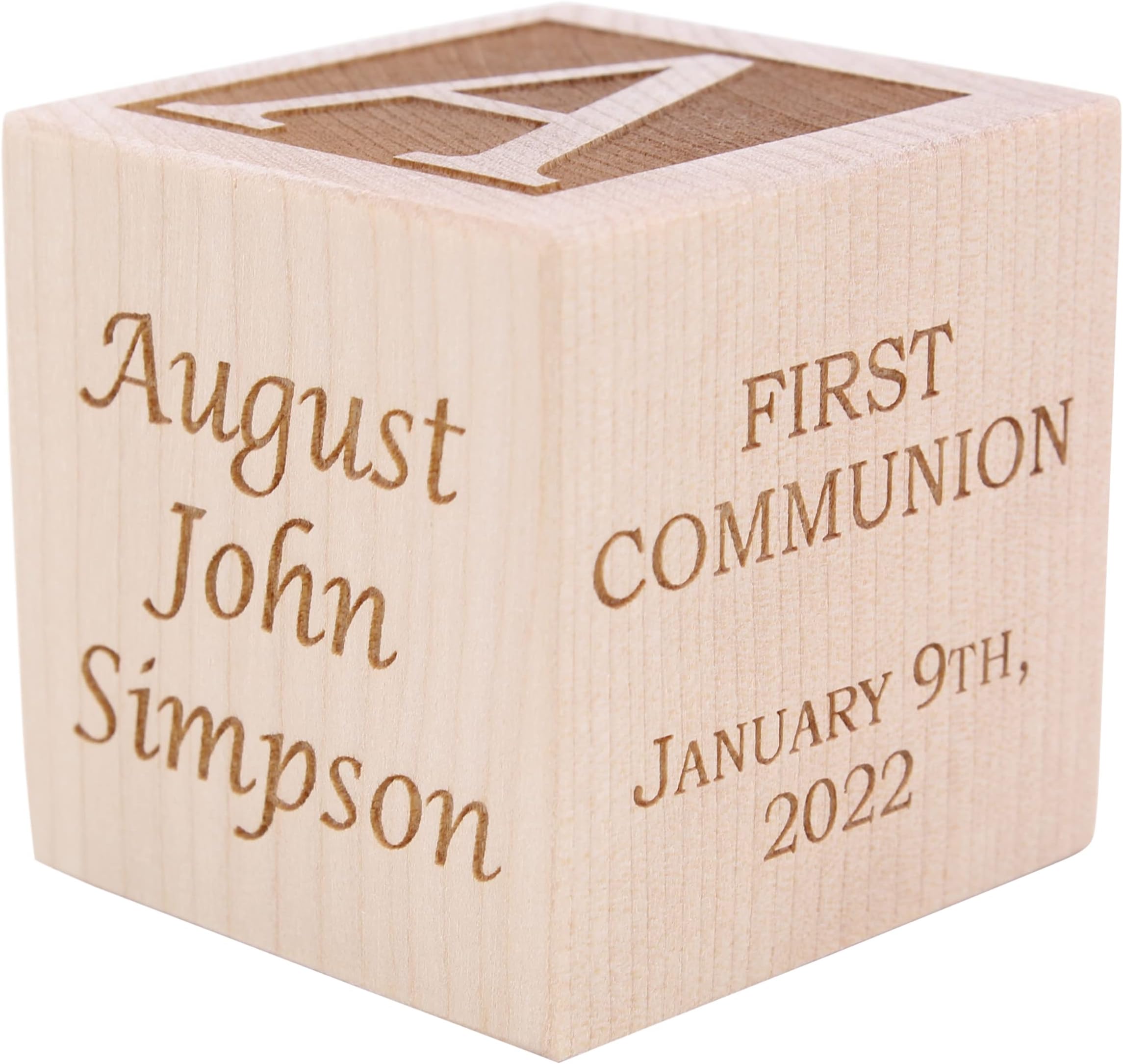 Personalized First Communion/Baptism/Dedication/Christening Wood Block, Choose From 3 Sizes, Communion Gift For Boy, Girl, Unique Communion Gifts (3")