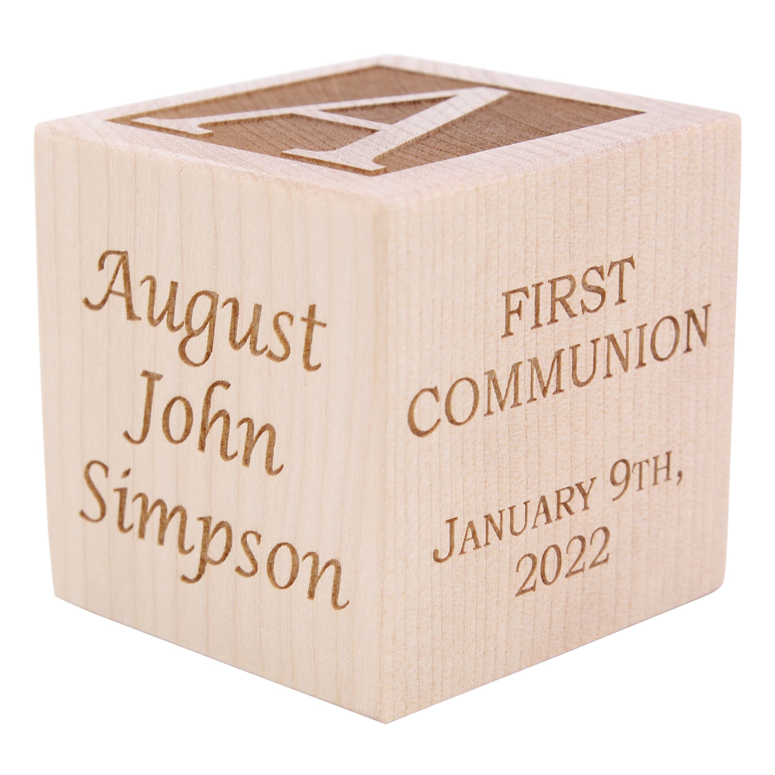 Personalized First Communion/Baptism/Dedication/Christening Wood Block, Choose From 3 Sizes, Communion Gift For Boy, Girl, Unique Communion Gifts (3")