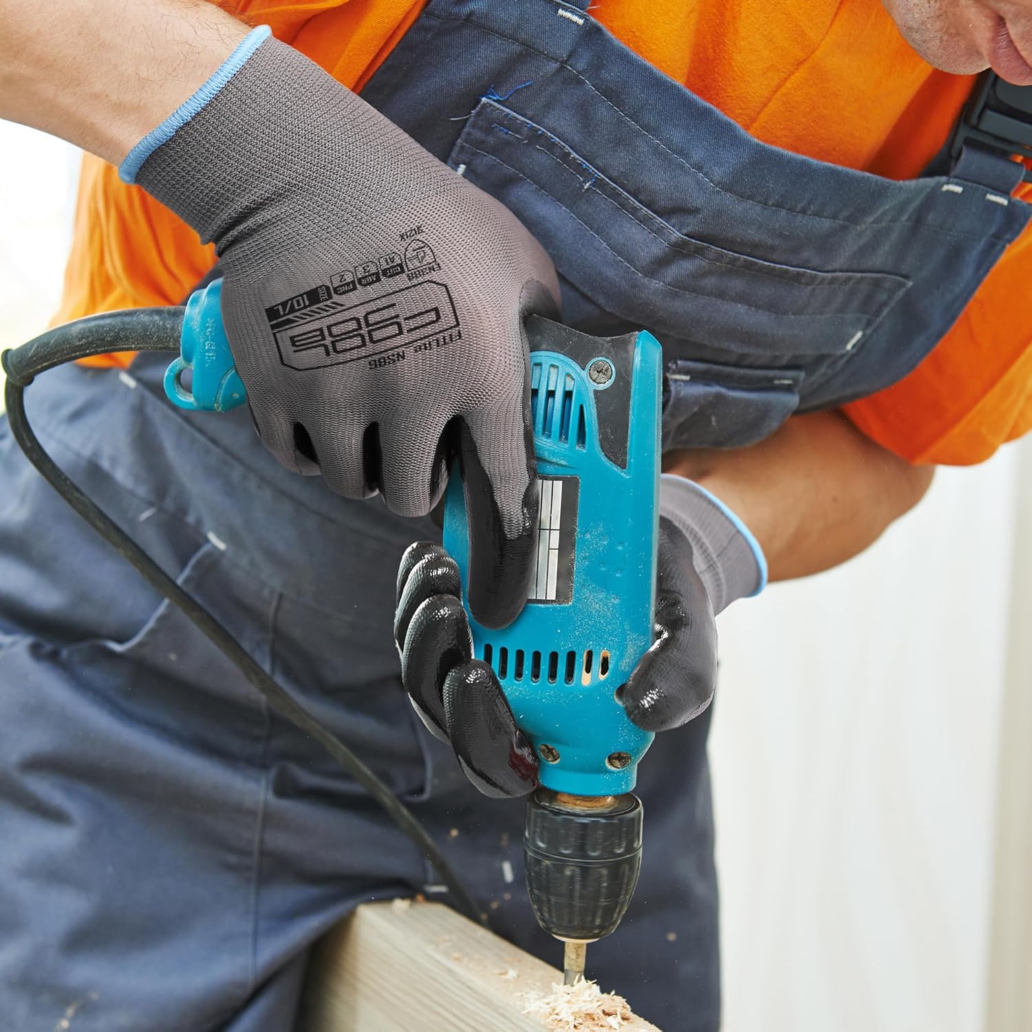 COOLJOB 10 Pairs Nitrile Dipped Safety Work Gloves with Grip, Non-slip Rubber Coated Bulk Garden Gloves for Men, Heavy-duty Oil Resistant for Truck Driver, Warehouse Box Handler, Large, Gray Blue - Image 5