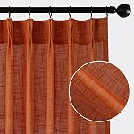 MIULEE Pinch Pleated Rideaux en lin de terre cuite 90 Poches longues 2 Panneaux pour chambre à coucher salon, doux lin épais Texturé Fenêtre Draps Back Tab Crochets Semi Sheer Filtre de lumière Rust Boho Decor