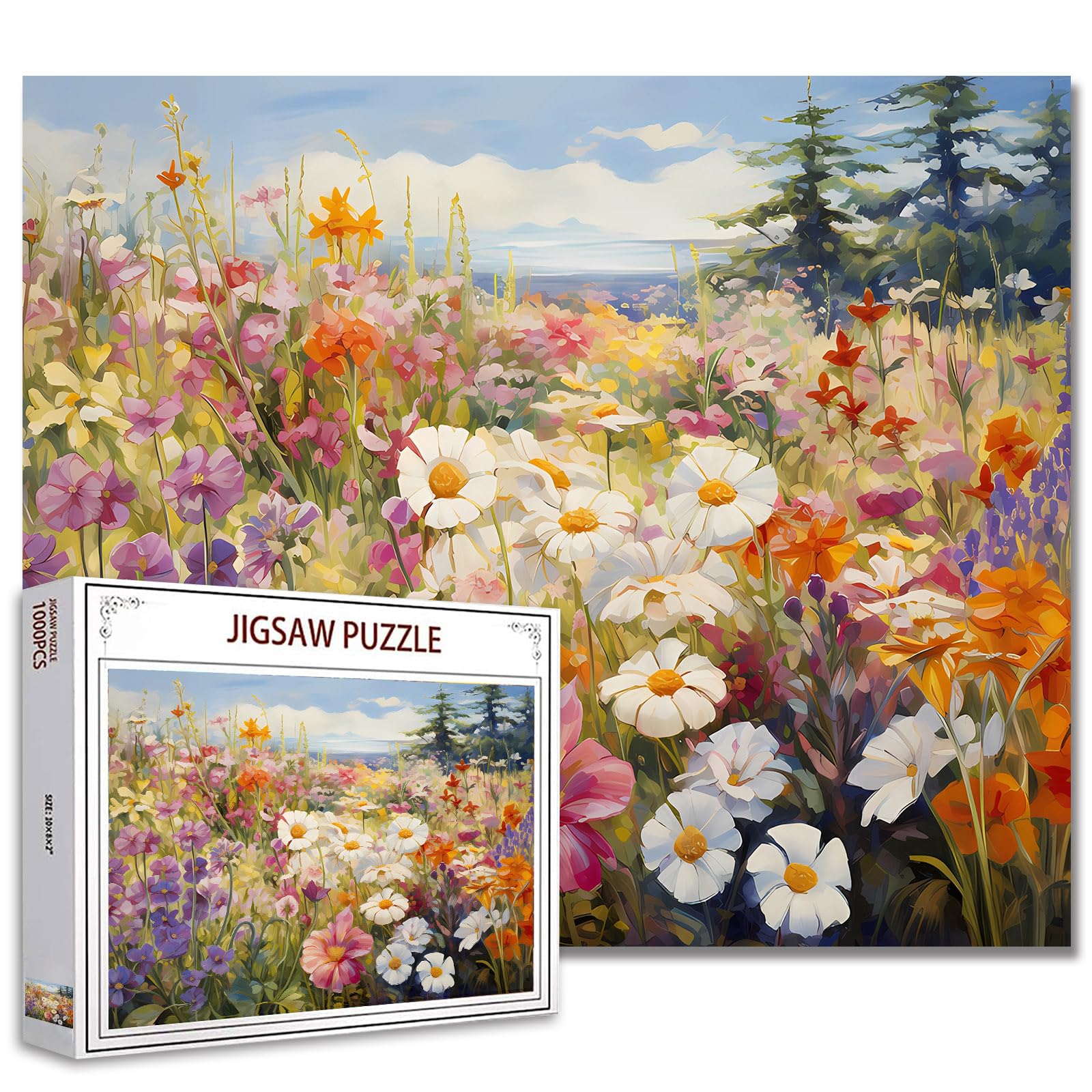 Colorful Flowers Sea Jigsaw Puzzle，Flowers Floral Scenery 1000 Pieces Jigsaw Puzzles for Adults，27 x 20 Inches Puzzles for Families，HD Quality Floral Photo Puzzle Gift，Game Nights — image 1
