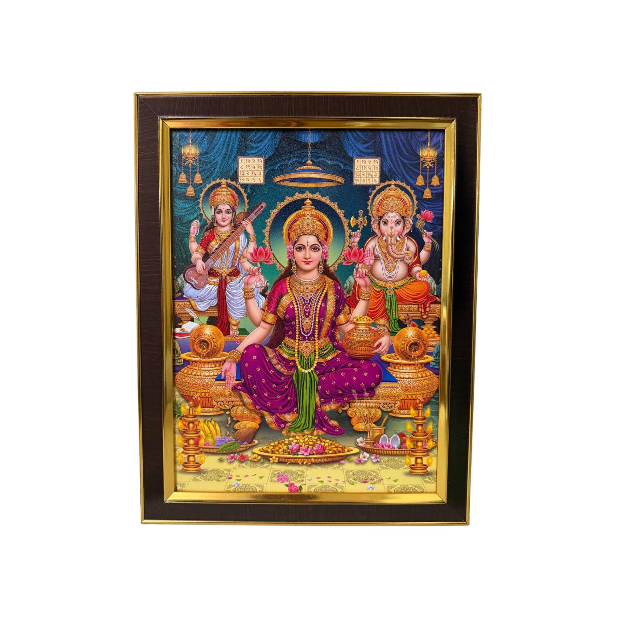 C&S Homestore Lakshmi Ganesh Saraswati Wall Frame Hindu Goddess Religious Photo Mandir Wall Hanging Devotional Picture for Home Temple Office Spiritual Decor Diwali Gift Navratri Pooja Art 35x27cm