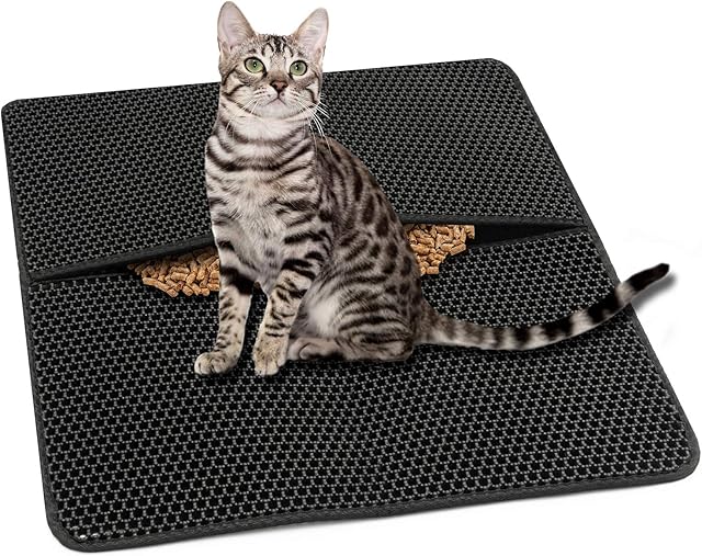 TANNESS Cat Litter Mat | Scatter Control with Honeycomb Design Large Cat Litter Tray | EVA waterproof Material, Double Layer, Cat Accessories for Indoor Kitten (22X28")
