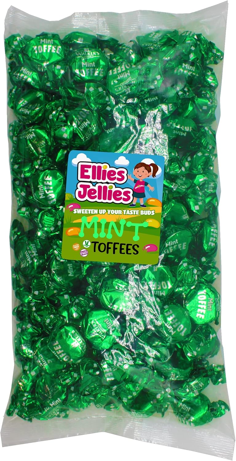 Ellies Jellies, Mint Toffees, 1kg Bag, Individually Wrapped, Mint